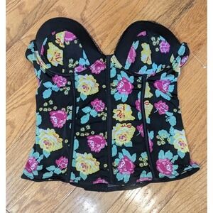 Vintage 90s Morbid Threads Hot Topic 36B Floral Corset Bustier Y2K Goth